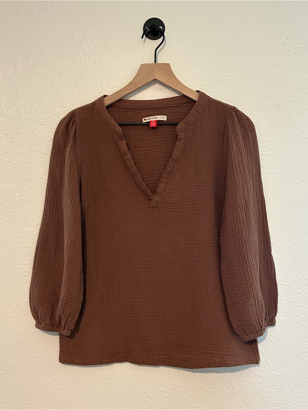 Marine Layer Double Gauze Cotton Puff Sleeve Popover Blouse Top Boho Minimalist